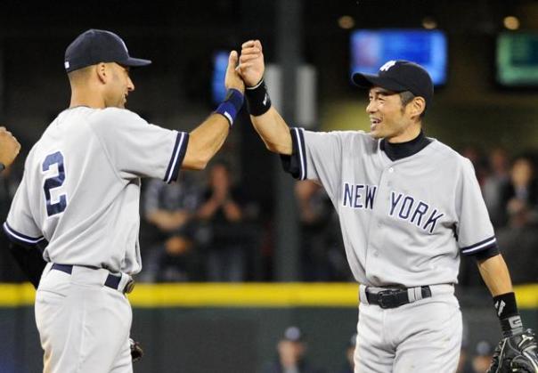 You are looking at the  #1 and #2 Hits Leaders of ALL-Time for Active Professional Hitters in the World.  Having them hit 1-2 in the lineup only makes sense,  You might as well have them both retire at the same time as well.  Jeter is signed for one more year at 17 Million Dollars and a player option to play in 2014.  The Yankees ink ed Ichiro to a 2 YR/13 Million Dollar Contract