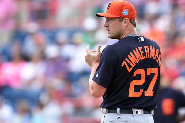 Jordan Zimmermann looked great in his Tigers Debut in Detroit 's home opener on at Comerica Park yesterday. His line was 2 hits, 3 walks and 3 strikeouts in his 7 Innings Pitched, with 0 runs against. 